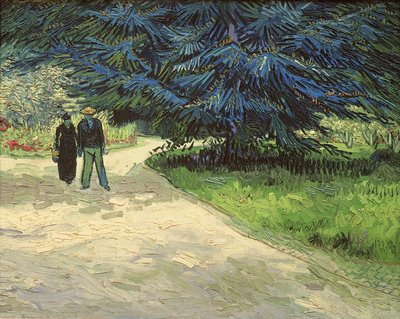 カップルと青いモミの木のあるパブリックガーデン：詩人の庭III、1888 作： Vincent van Gogh